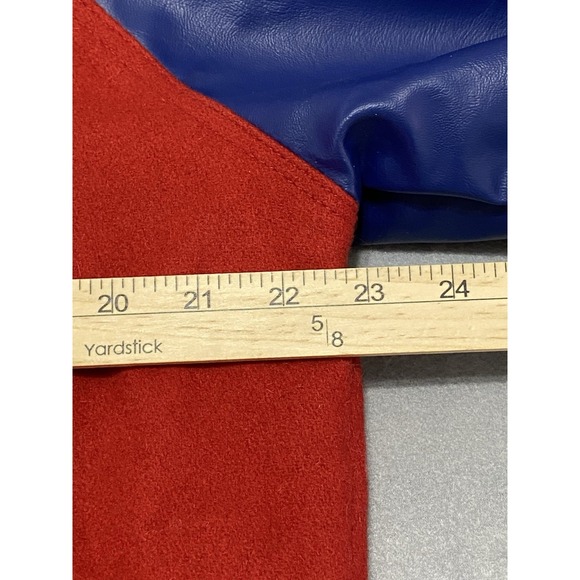 OMNI SPORTS Men's WOOL / LEATHER SLEEVE RED/BLUE VARSITY LETTERMAN JACKET - S - Picture 11 of 12